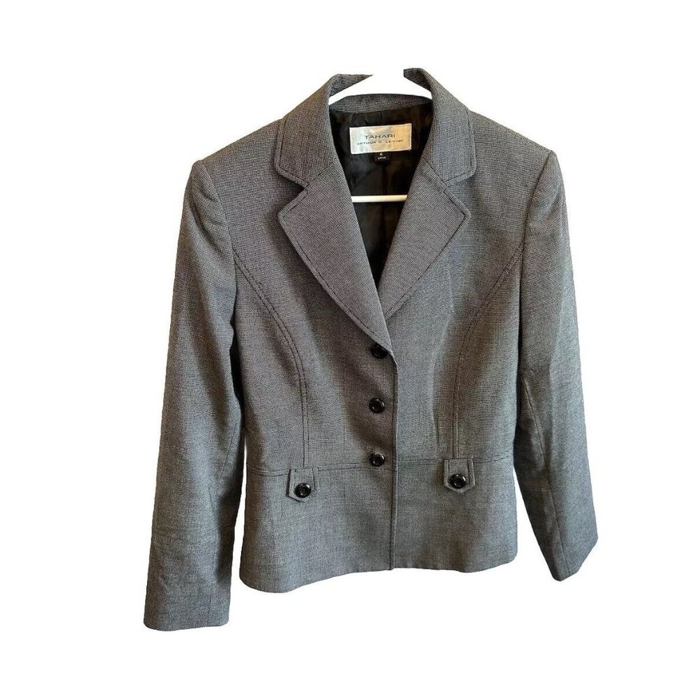 Tahari Arthur S. Levine‎ ASL Women's Grey Pattern Jacket Blazer Sz 6 Office